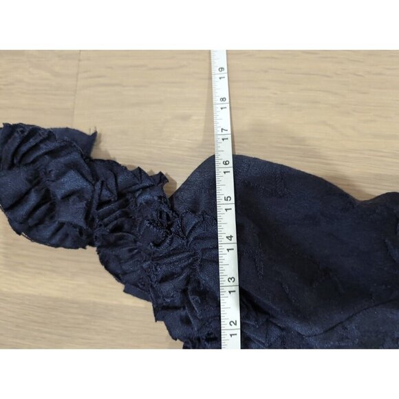 Maggy London Hot To Trot Navy Blue Ruffle Dress Size 8 90s Knee Length - Picture 9 of 10